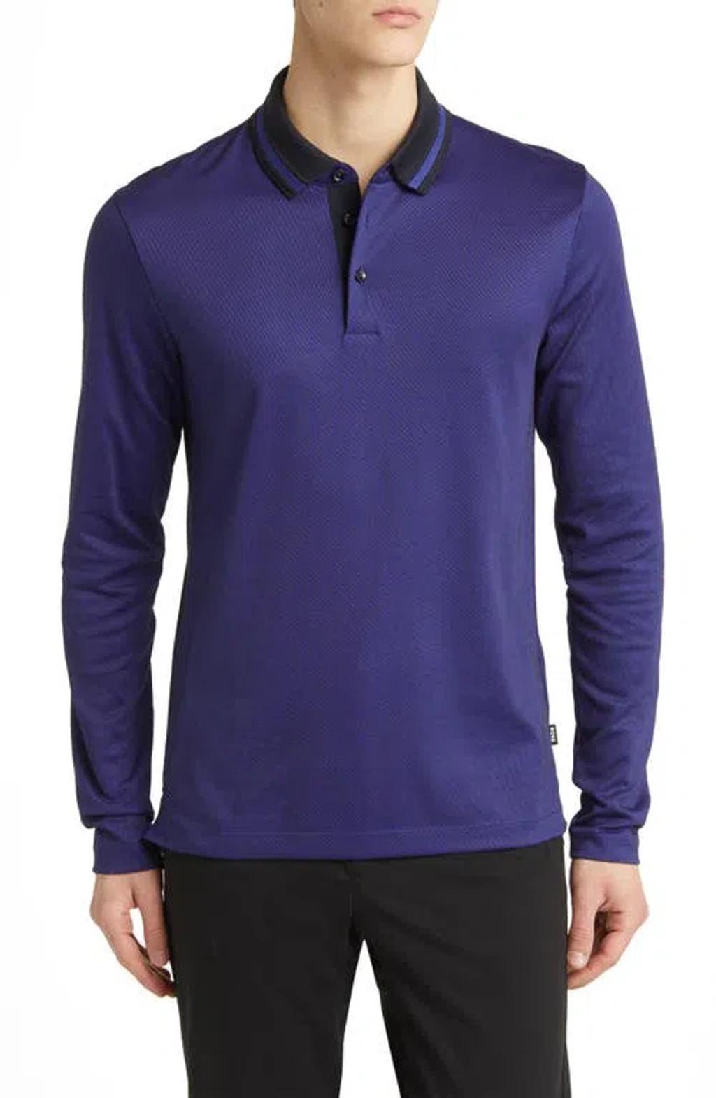 Boss Pleins Long Sleeve Polo In Dark Blue Product Image