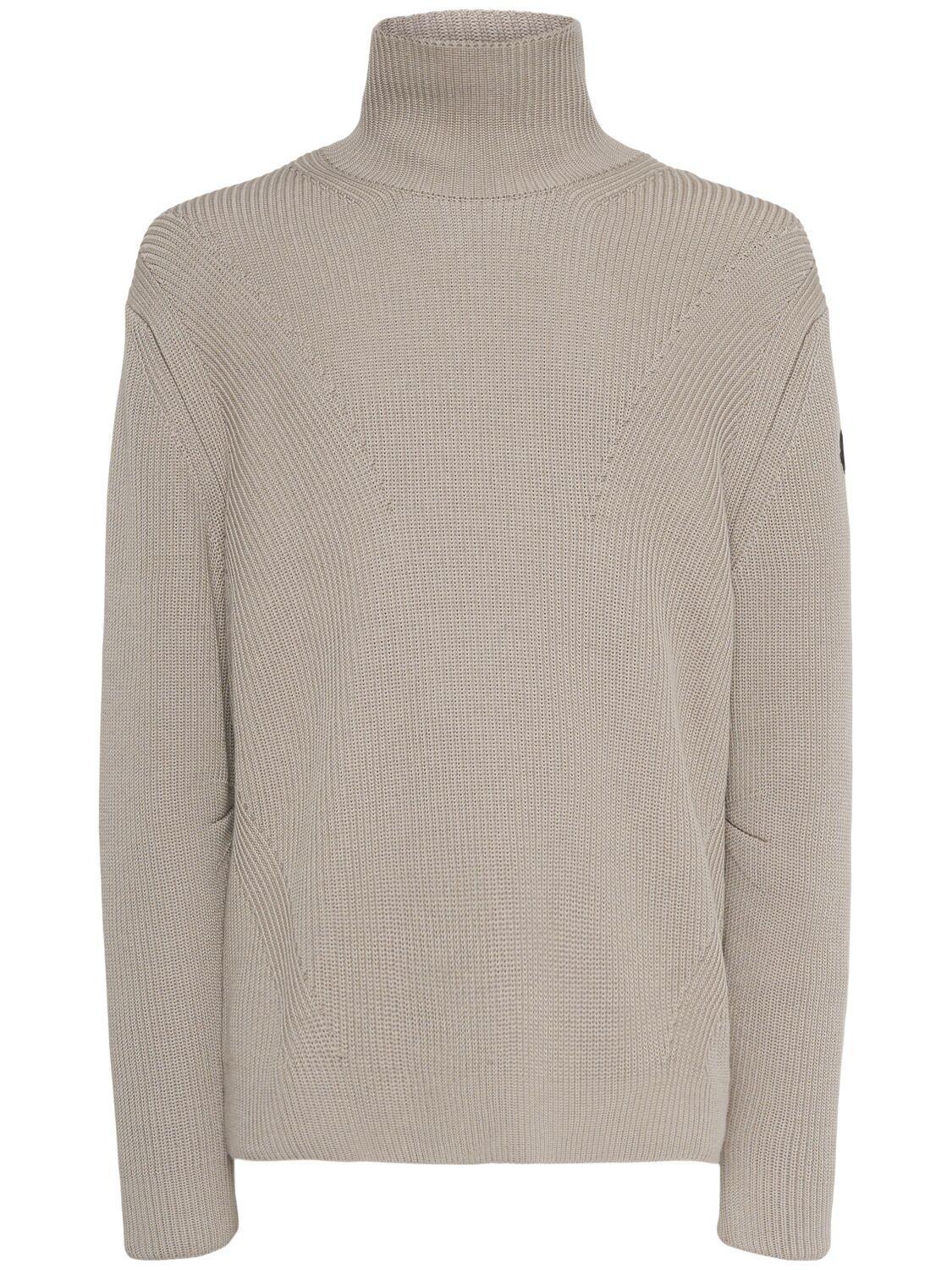 MONCLER Logo Cotton Turtleneck Sweater In Beige Product Image