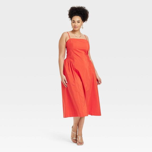 Womens Dropped Waist Midi A-Line Dress - A New Day Red 24 Product Image