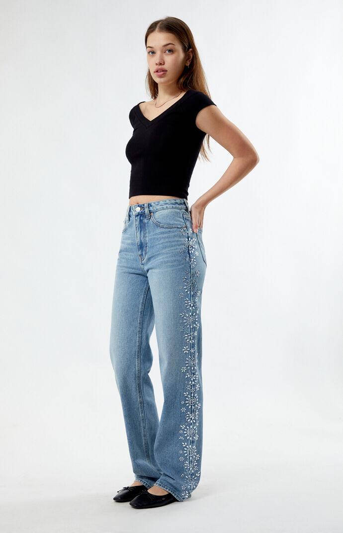 Women's Floral Rhinestone '90s Boyfriend Jeans - Product Image