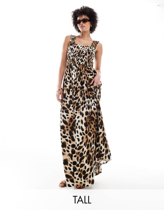 JDY Tall shirred top maxi dress in leopard print Product Image