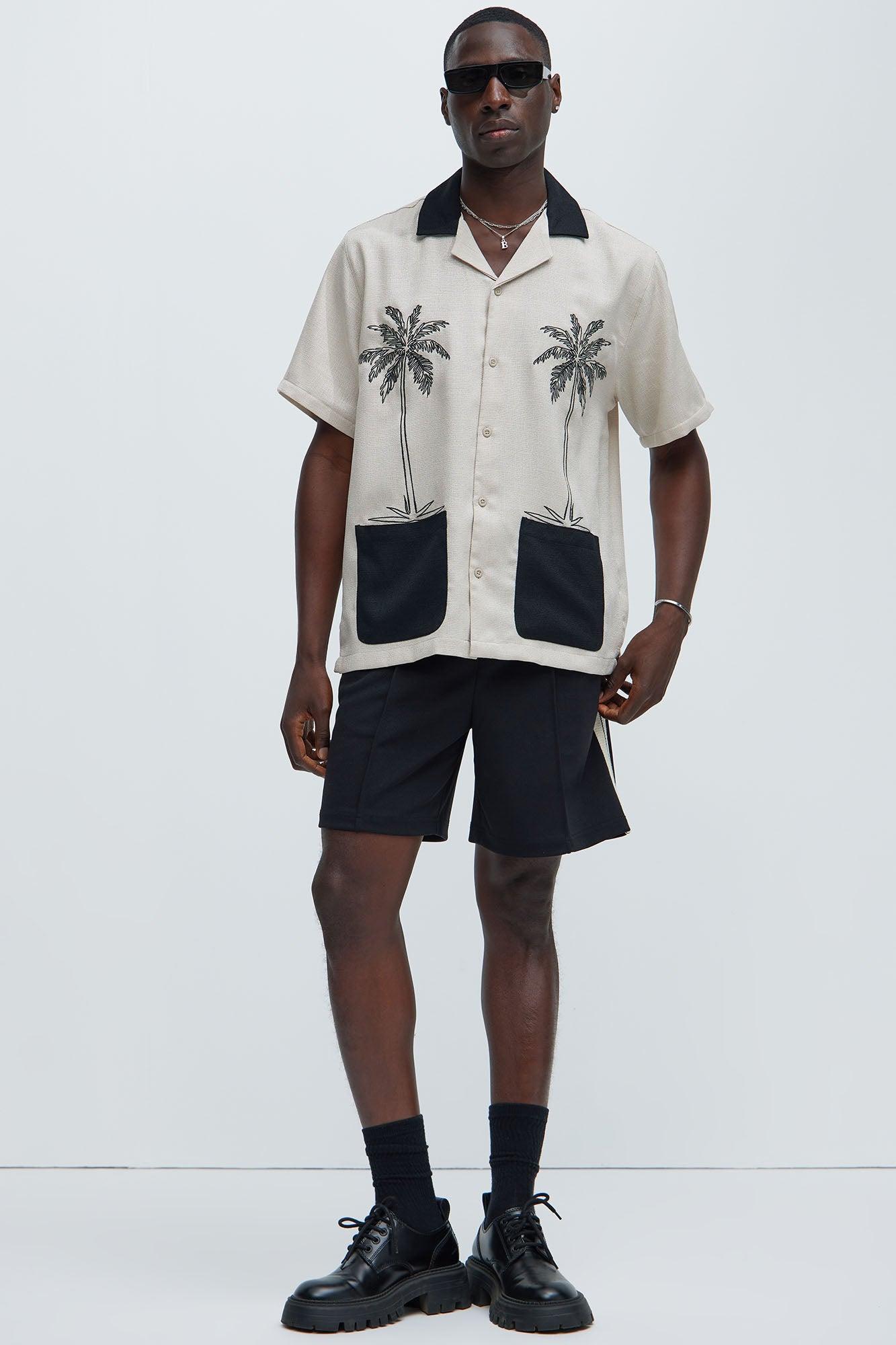 Palm Tree Embroidered Shirt - Stone/Combo Product Image