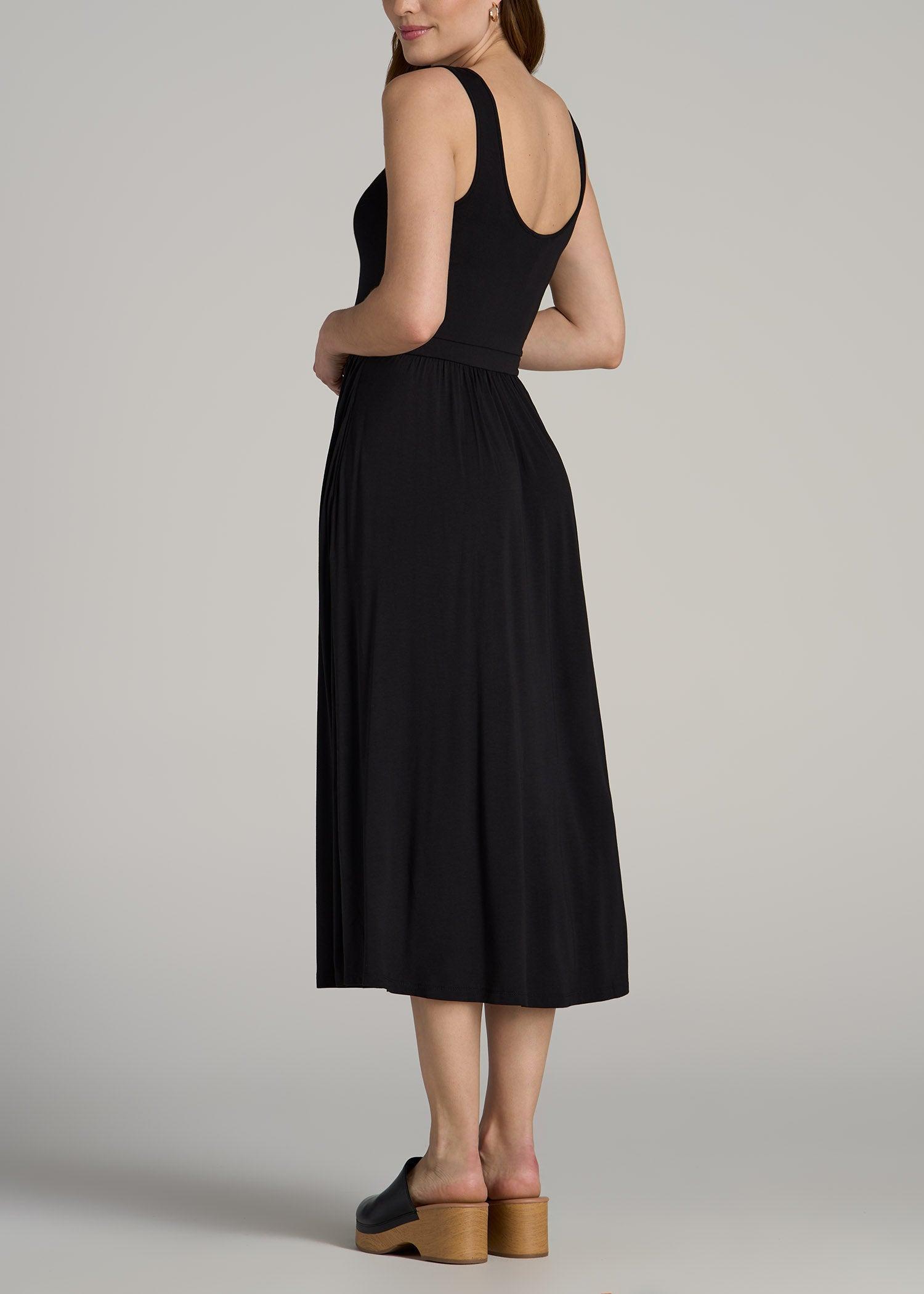 Jersey Tank Dress with Pockets for Tall Women in Black Female Product Image