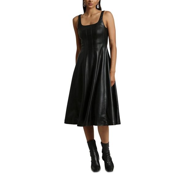 Avec Les Filles Womens Seamed Faux-Leather Swing Dress Product Image