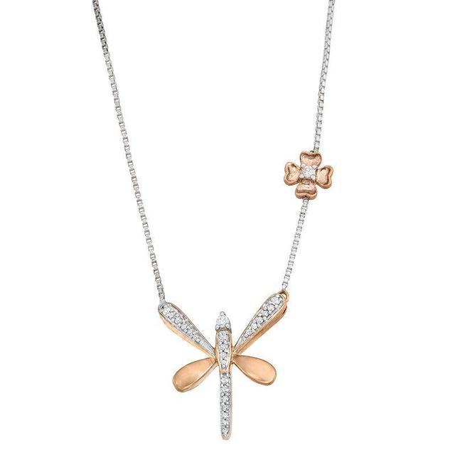 Sterling Silver 1/5 Carat T.W. Diamond Butterfly Pendant Necklace, Womens, Rose Gold Tone Product Image