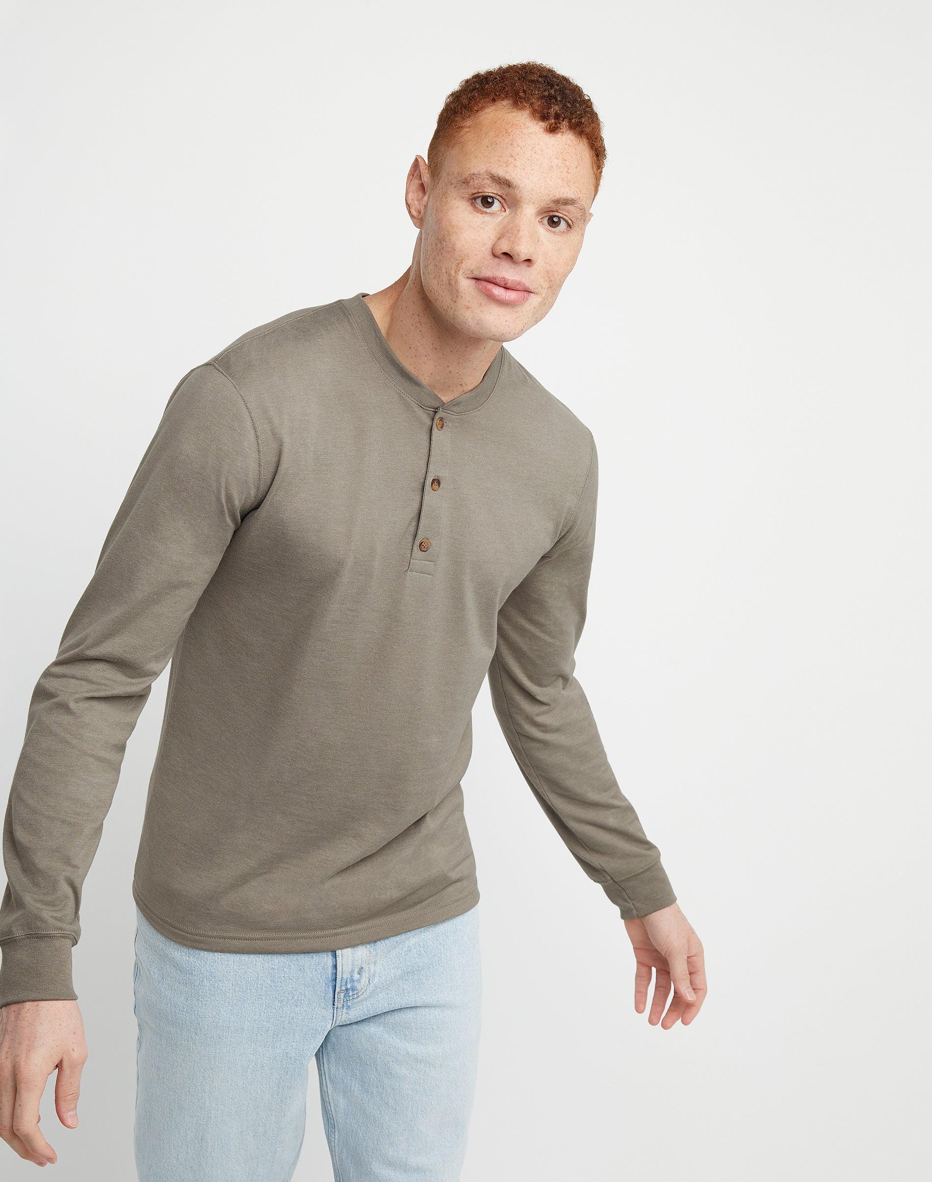 Hanes Originals Mens Cotton Long Sleeve Henley T-Shirt Athletic Navy Heather S Product Image