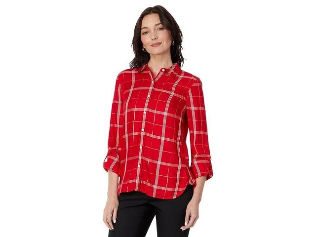 Tommy Hilfiger Windowpane Roll Tab (Scarlet Multi) Women's Clothing Product Image