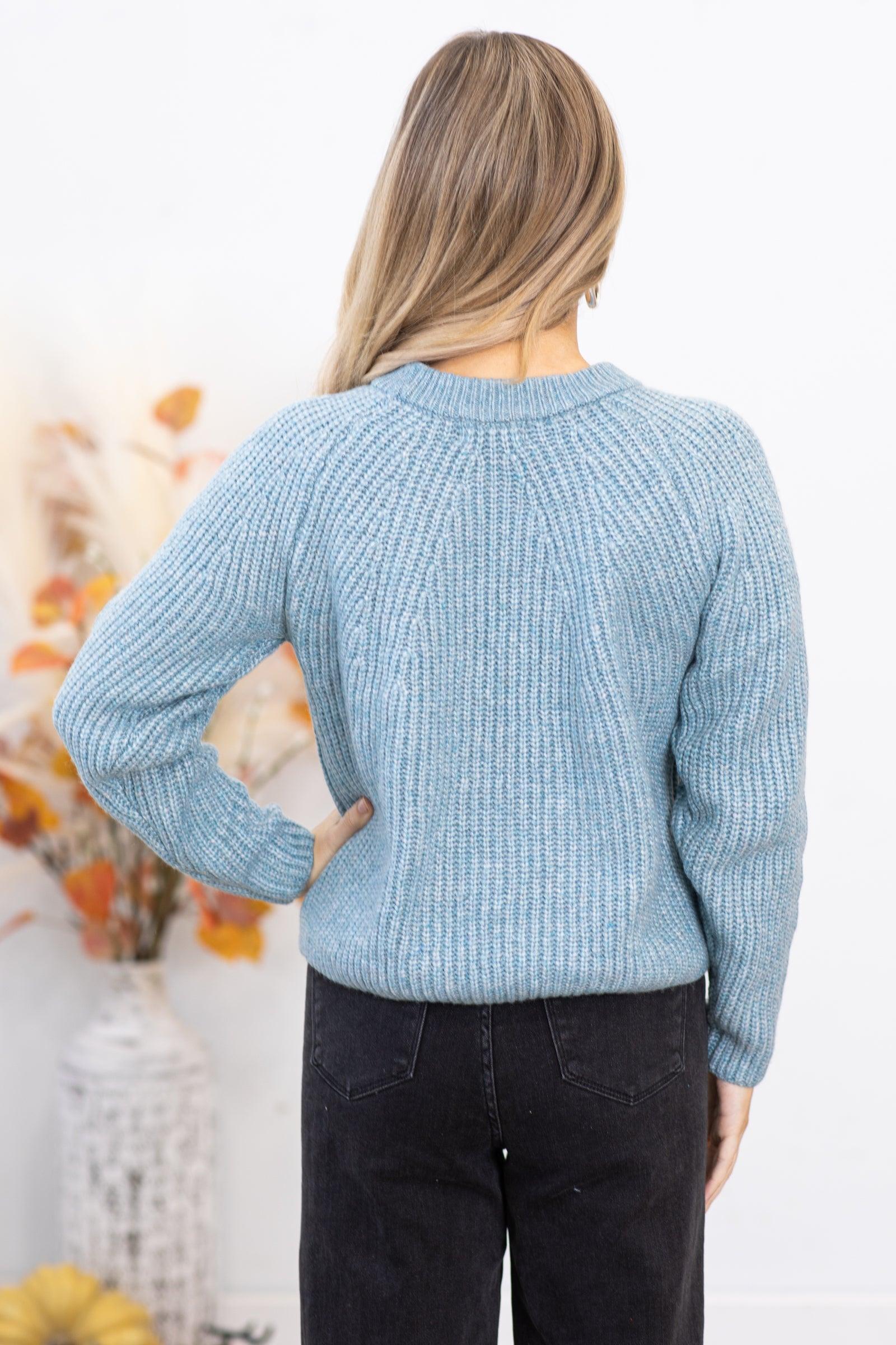 Dusty Blue Ribbed Round Neck Sweater Product Image