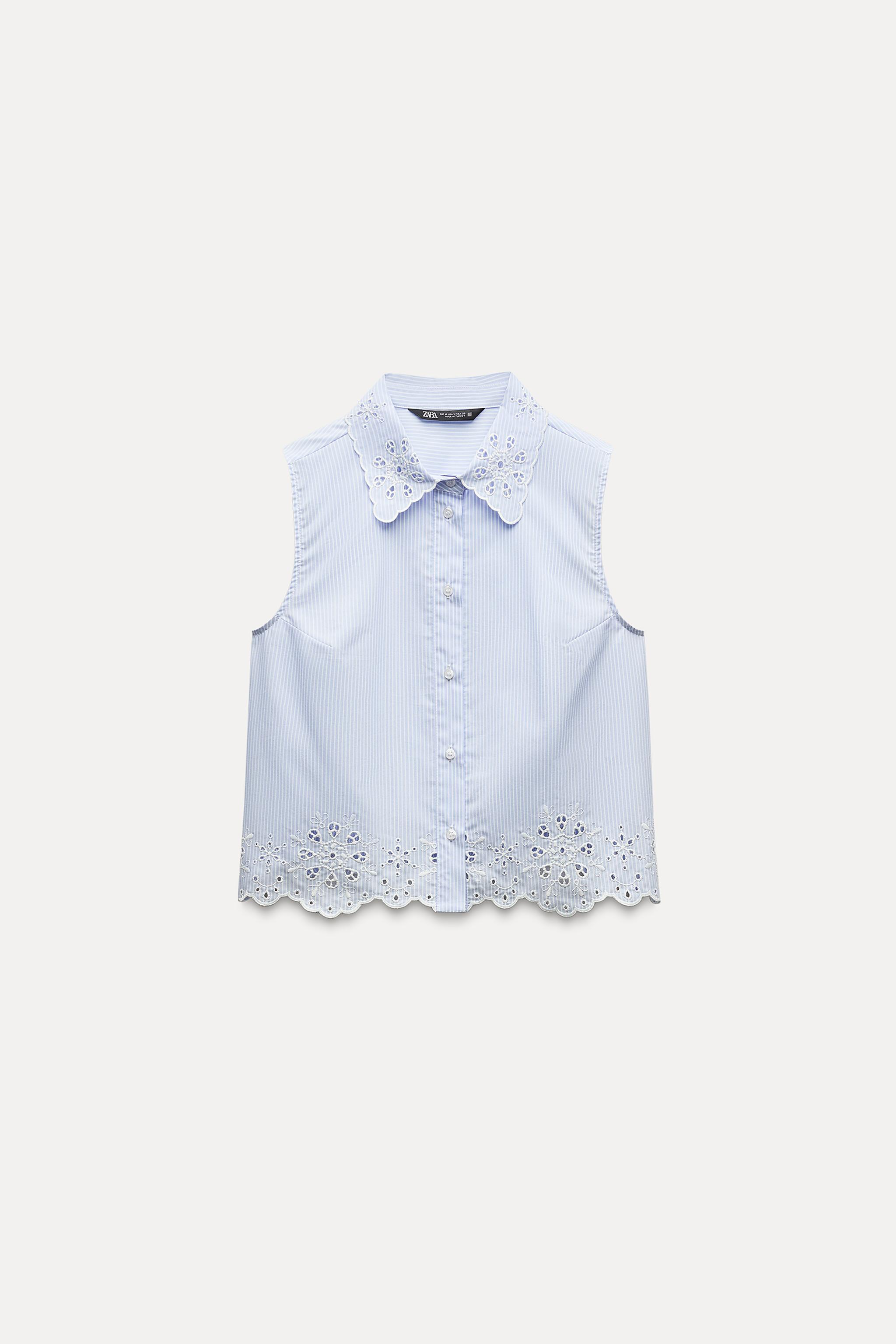 EMBROIDERED EYELET CROPPED SHIRT Product Image