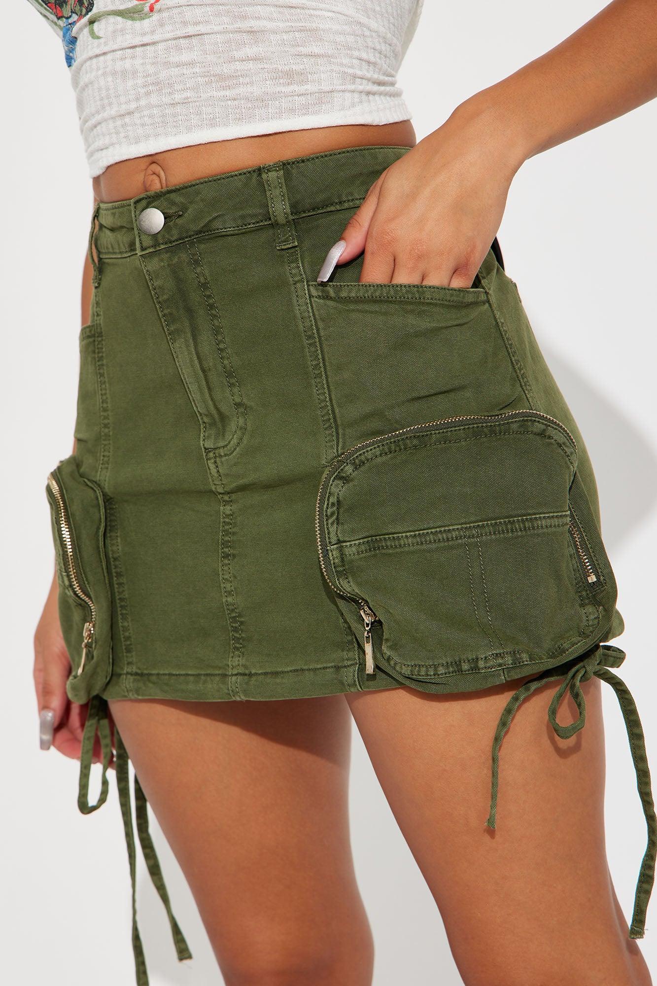 Down With Me Cargo Mini Skirt - Olive Product Image