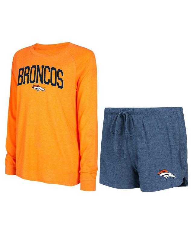 Womens Concepts Sport /Orange Denver Broncos Raglan Long Sleeve T-Shirt & Shorts Lounge Set Blue Product Image