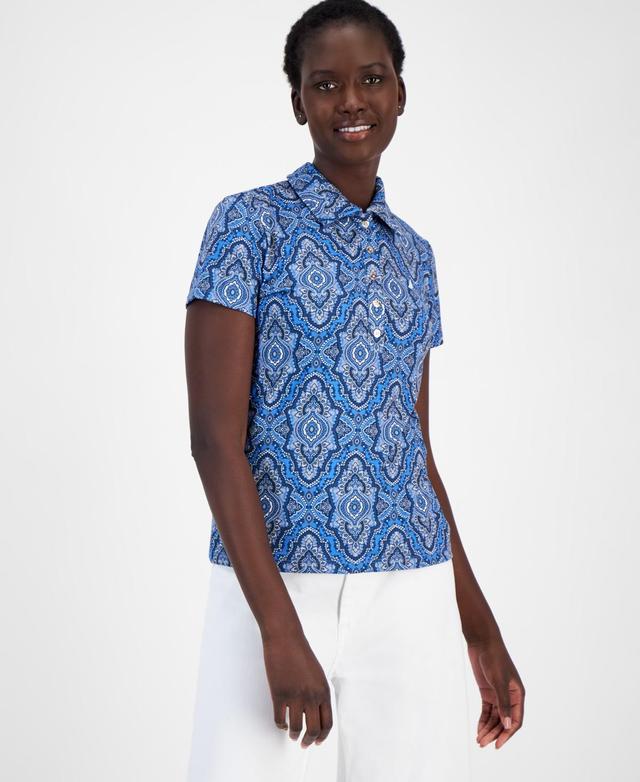 Nautica Jeans Womens Short-Sleeve Paisley Polo Shirt Product Image