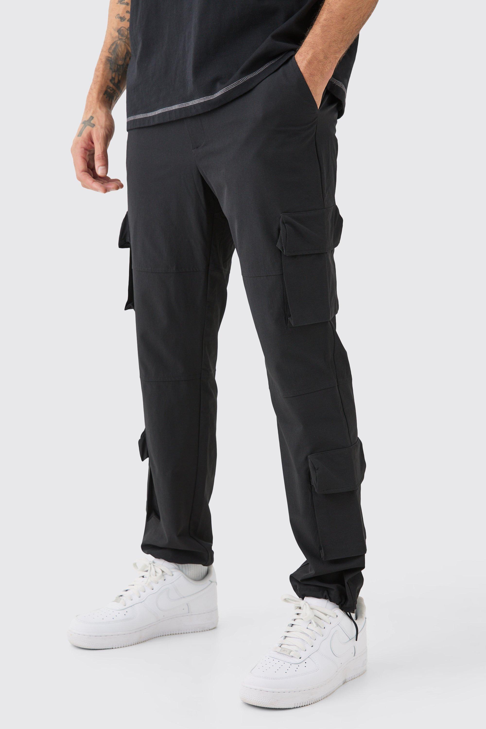 Mens Black Technical Stretch 3d Cargo Pocket Trousers, Black Product Image