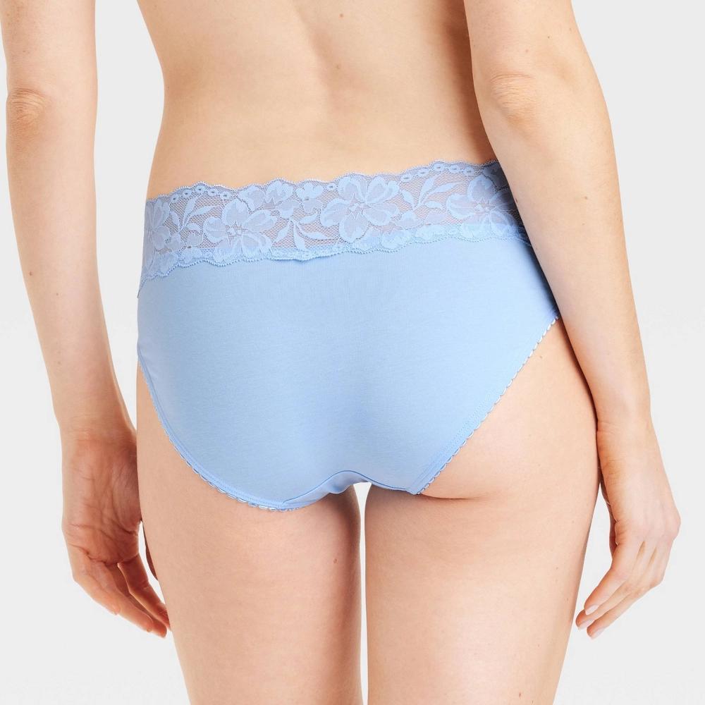 Women's Cotton Blend Bikini Underwear with Lace - Auden™ Blue L Product Image