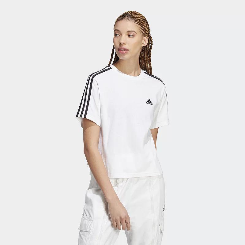 adidas Womens Essentials 3-Stripes Single Jersey Cotton Crop Top Product Image