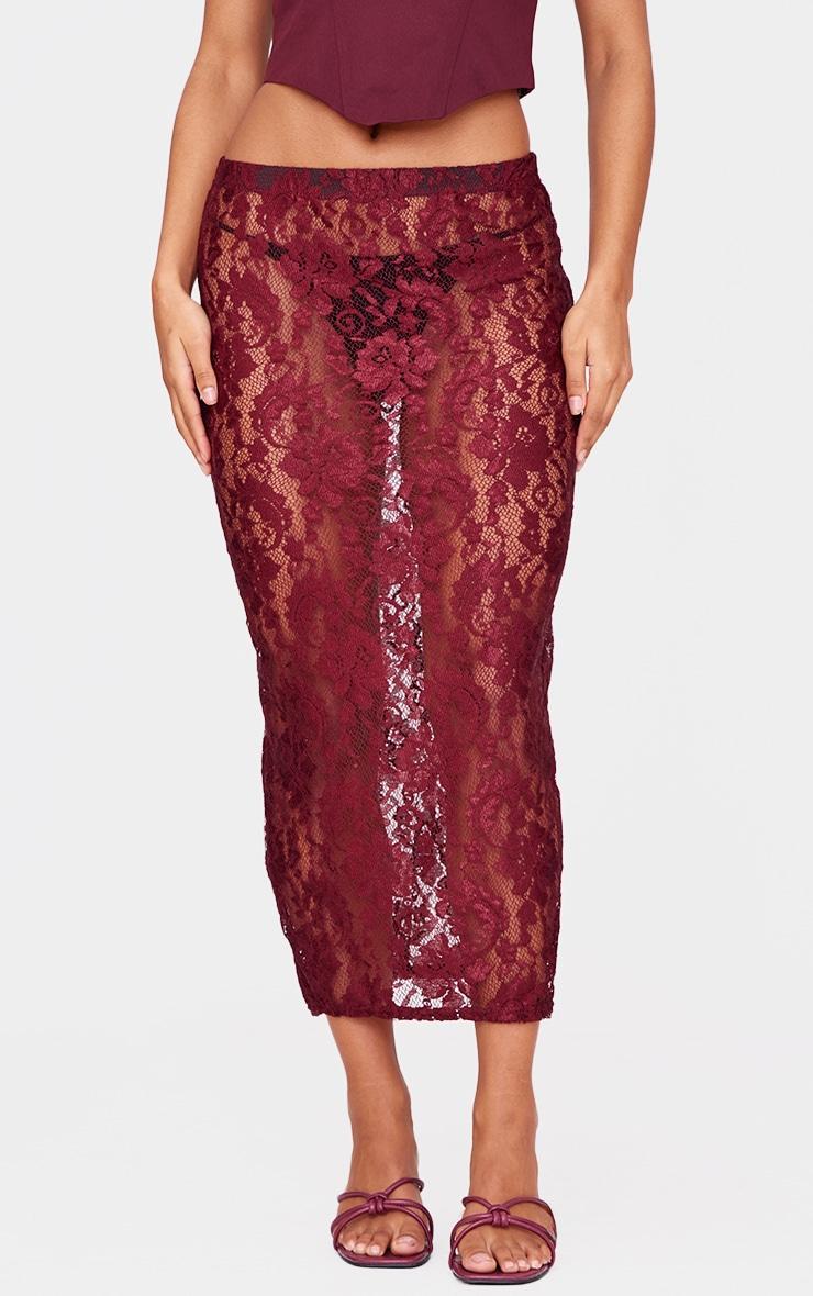 Burgundy Lace Maxi Skirt Product Image