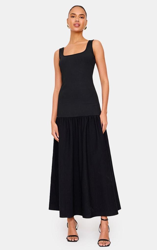 Black Woven Drop Waist Midaxi Dress Product Image