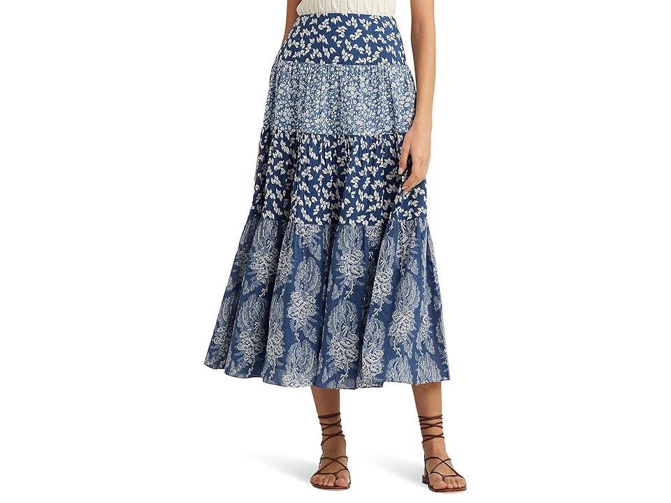 Lauren Ralph Lauren Patchwork Floral Voile Tiered Skirt Cream) Women's Skirt product image