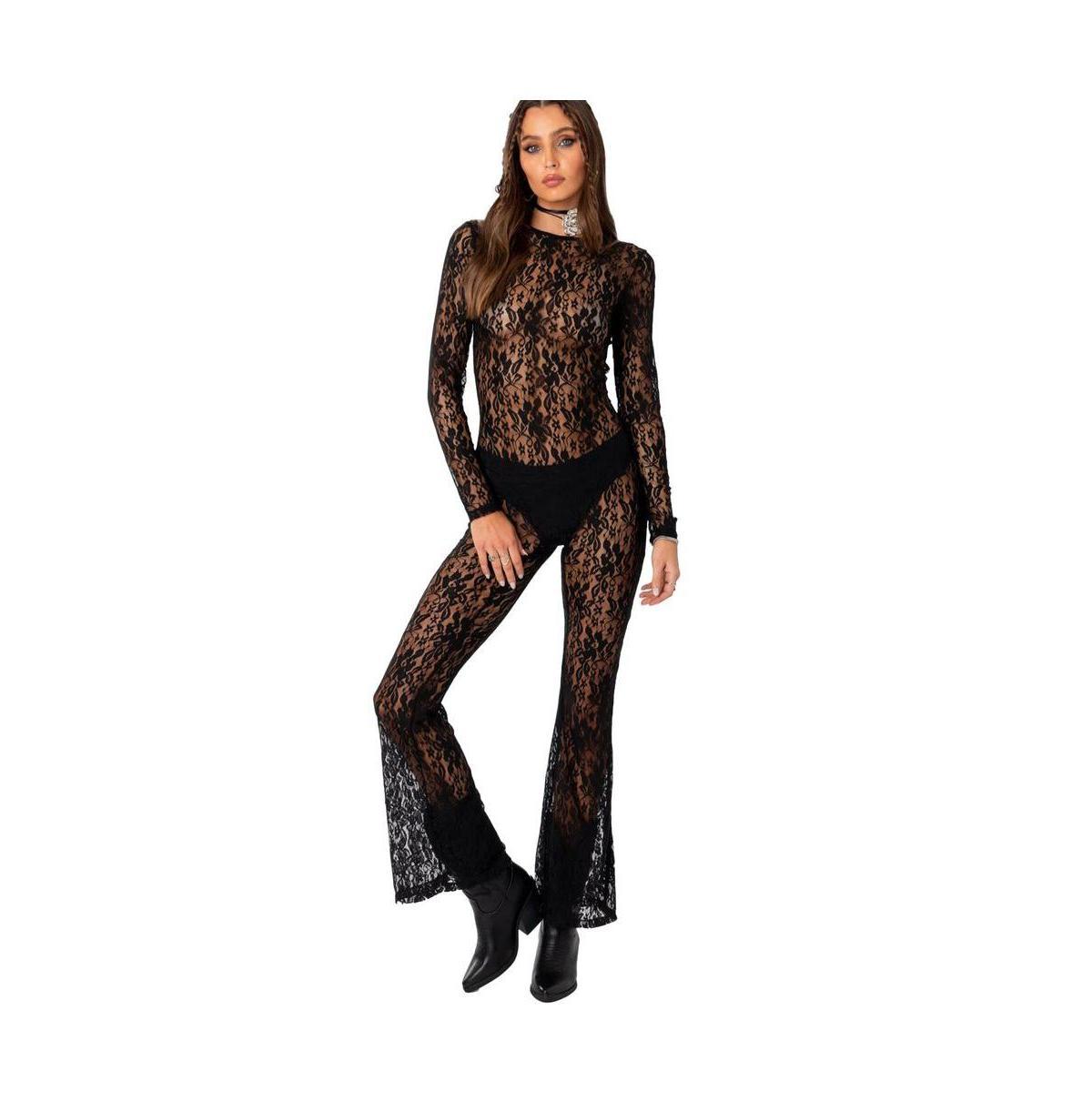 Womens Let It B Sheer Lace Open Back Jumpsuit Product Image