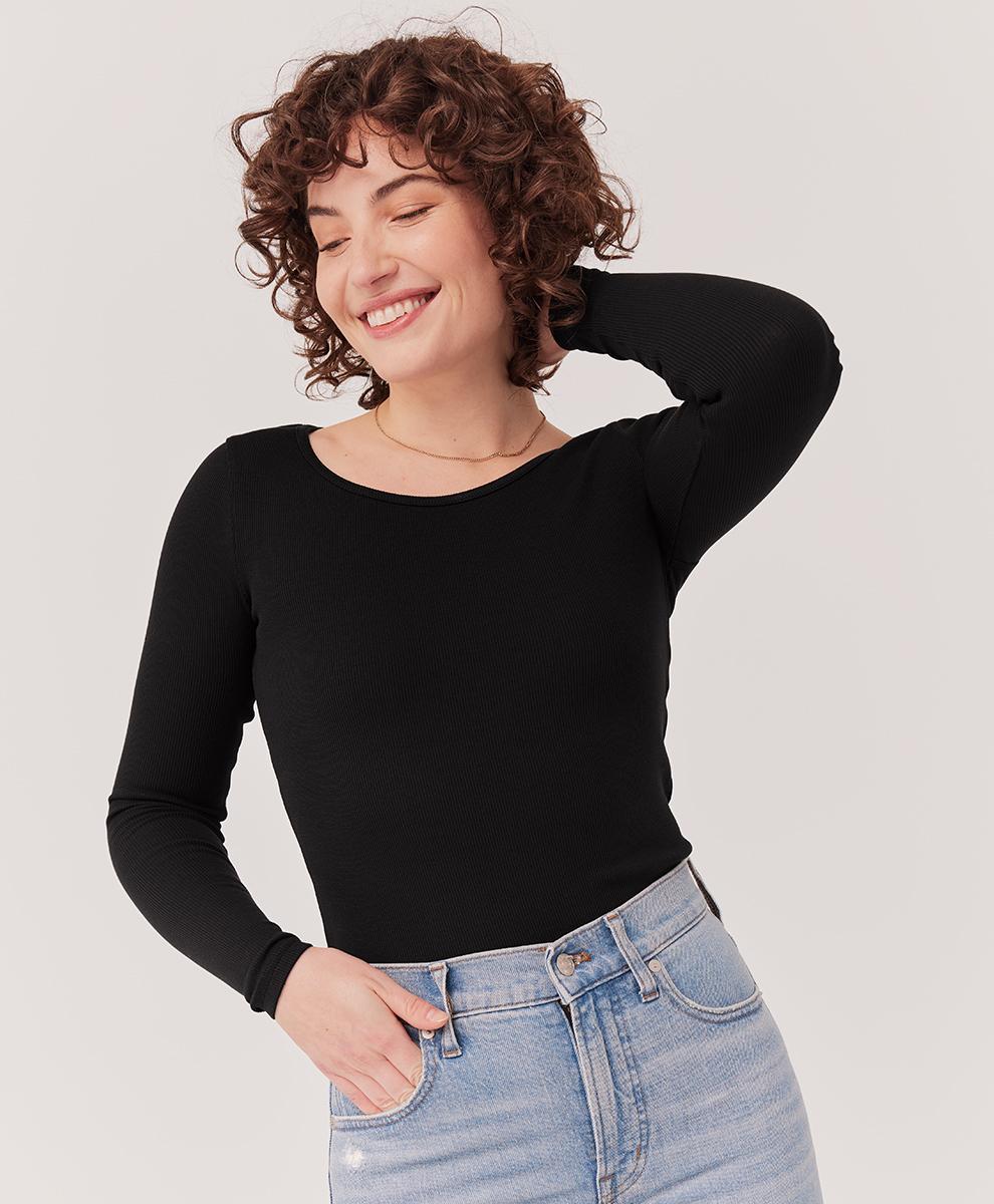 PACT Ribbed Crop Long Sleeve Top (Black) Women's Clothing Product Image