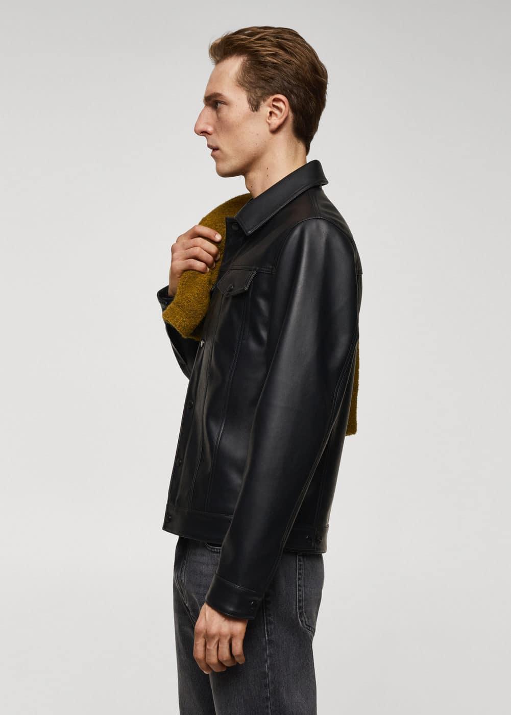 MANGO MAN - Faux leather jacket with pockets blackMen Product Image