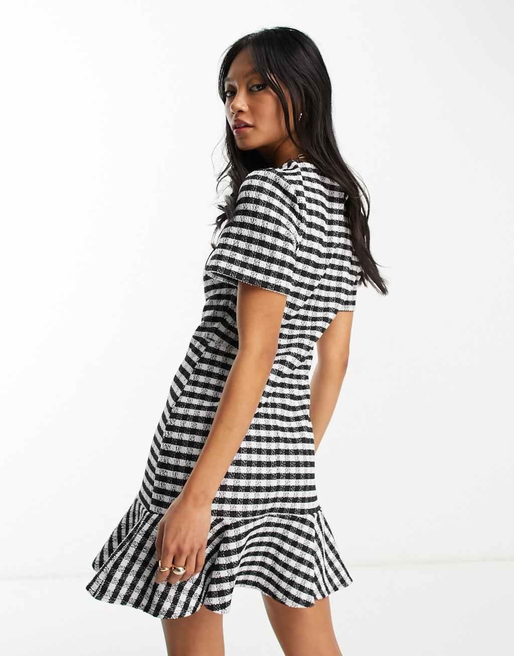 ASOS DESIGN short sleeve mini dress with pep hem in jacquard gingham Product Image