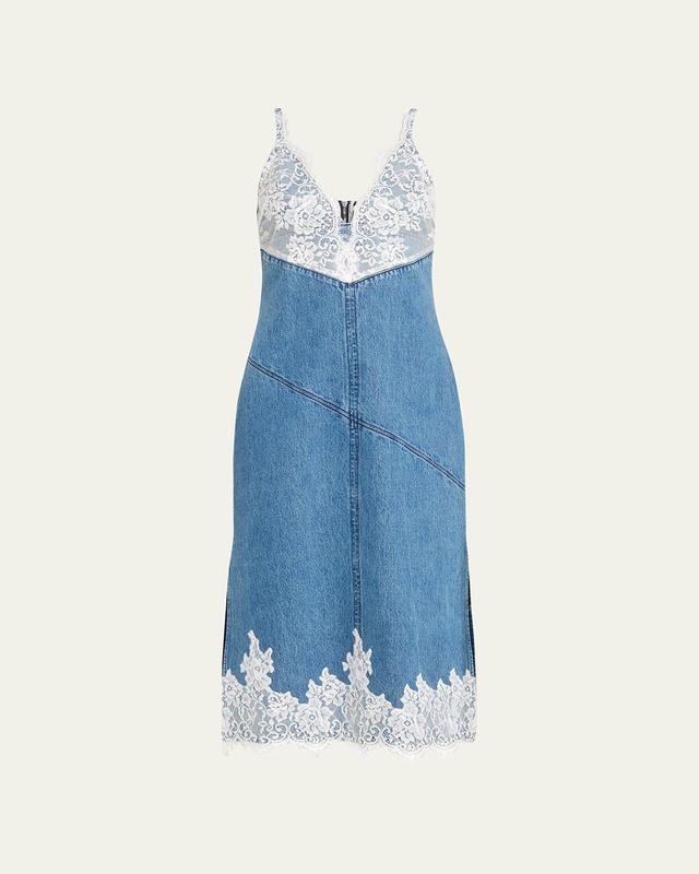 Lace and Denim Midi Slip Dress Product Image