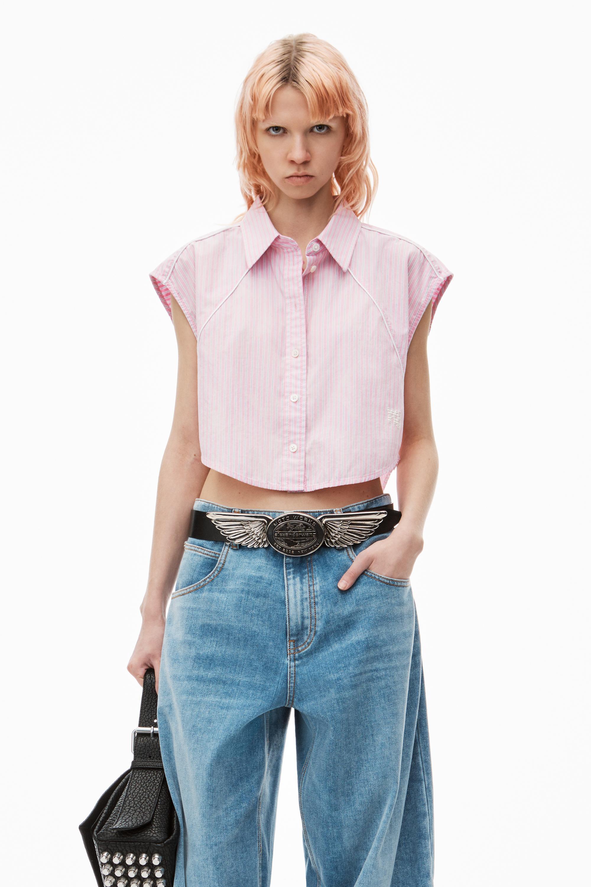 Cropped Sleeveless Button-up Shirt In Cotton Product Image