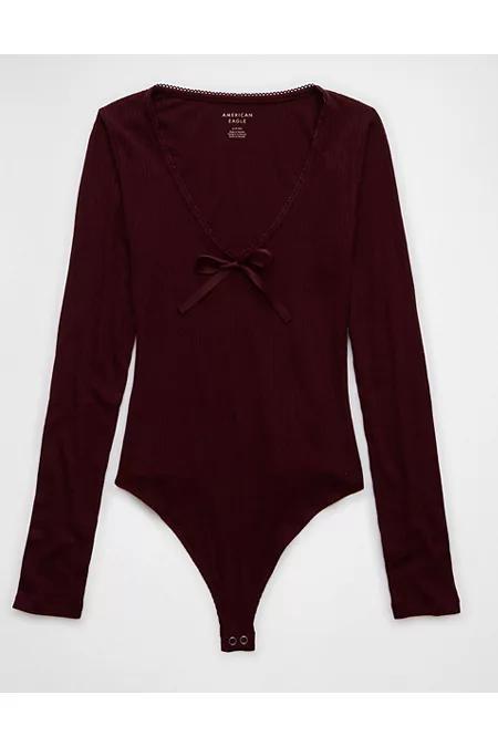 AE Long-Sleeve V-Neck Bow Bodysuit Women's Product Image