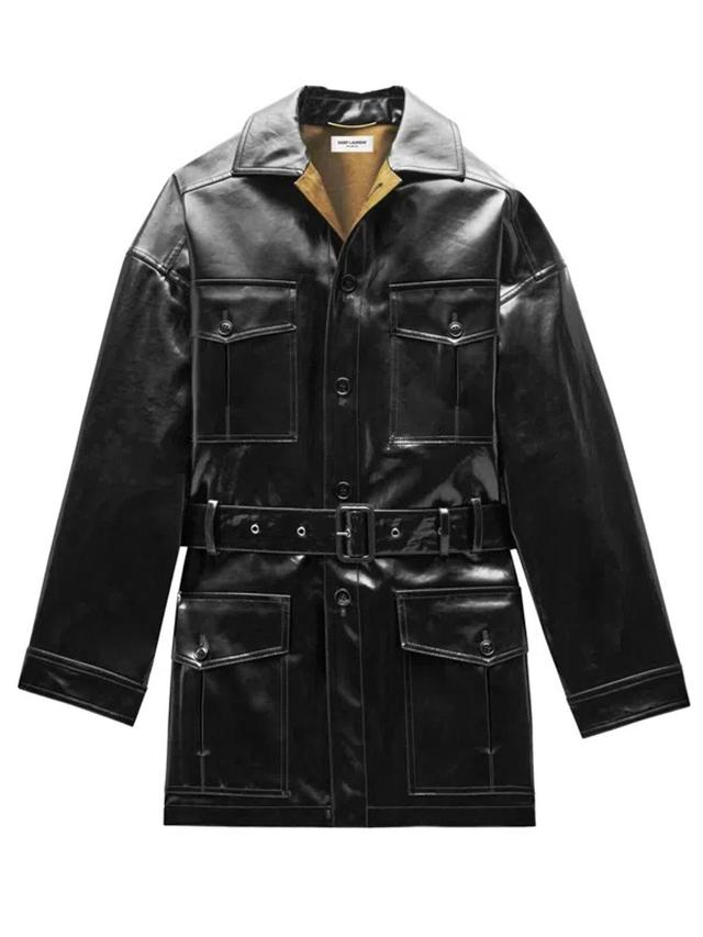 SAINT LAURENT Saharienne Jacket In Coated Cotton In Black Product Image