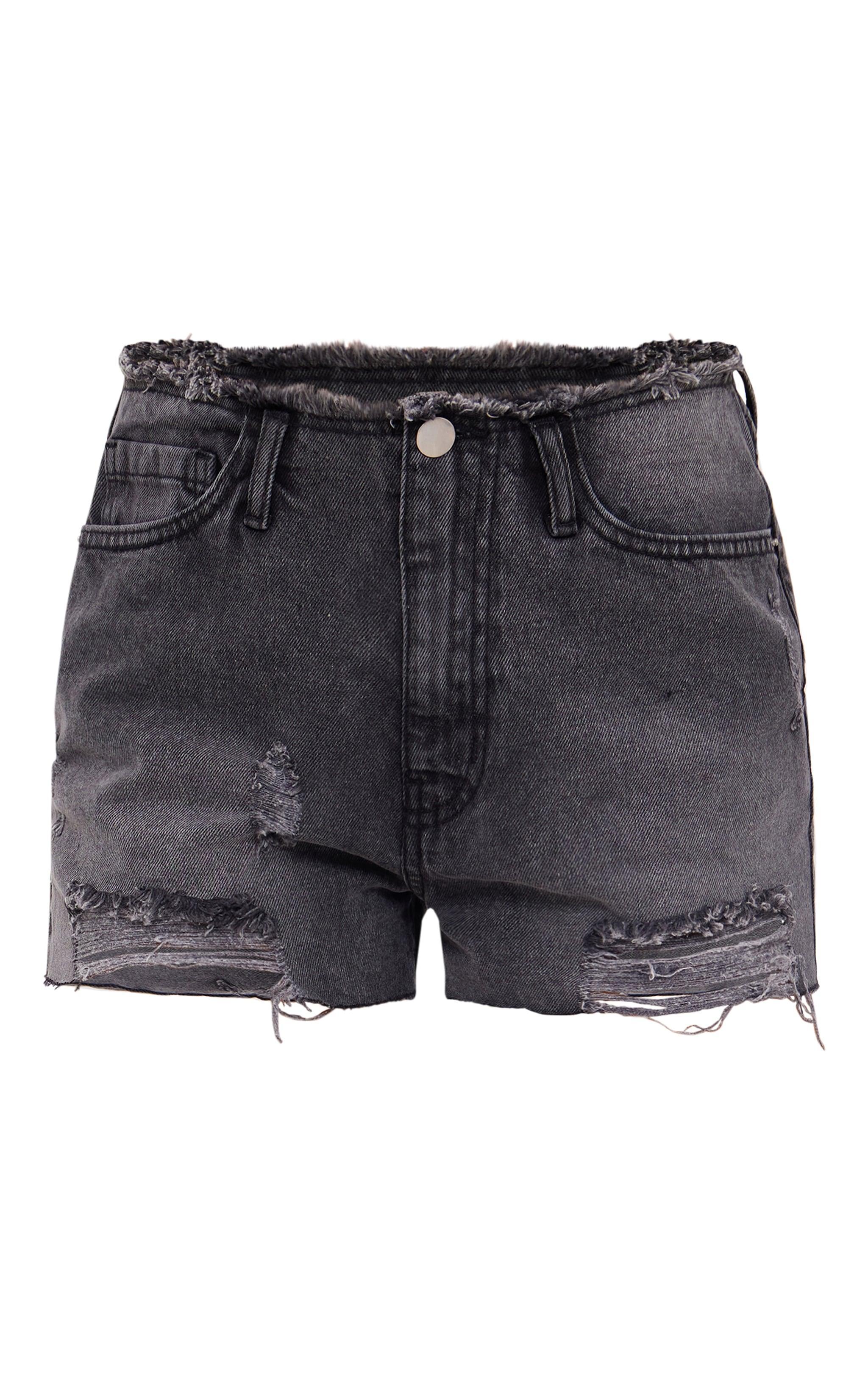 Grey Raw Edge Denim Hotpants Product Image