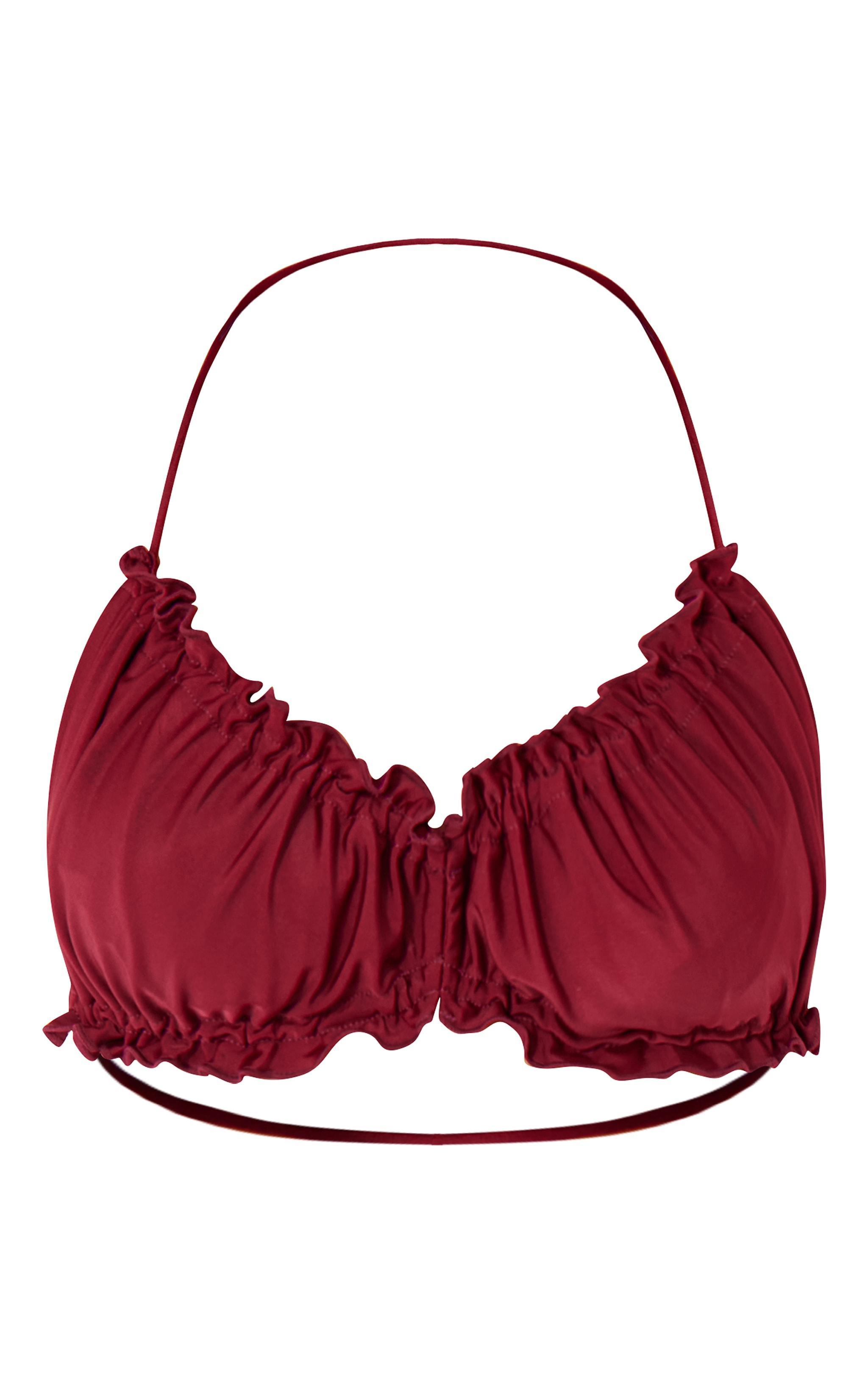 Burgundy Ruched Frill Bikini Top Product Image