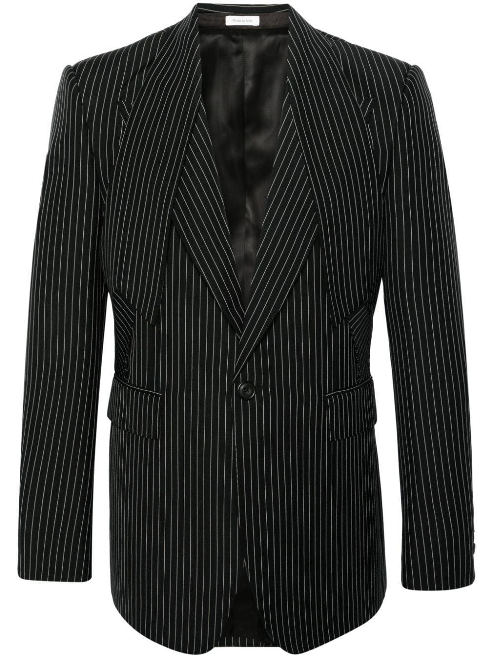 Pinstripe-pattern Layered Blazer In Black Product Image