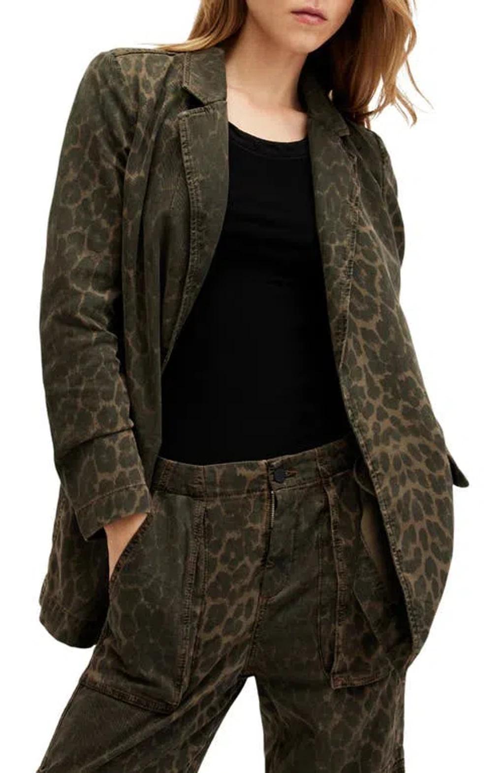 Aleida Denim Blazer In Leopard Green Product Image