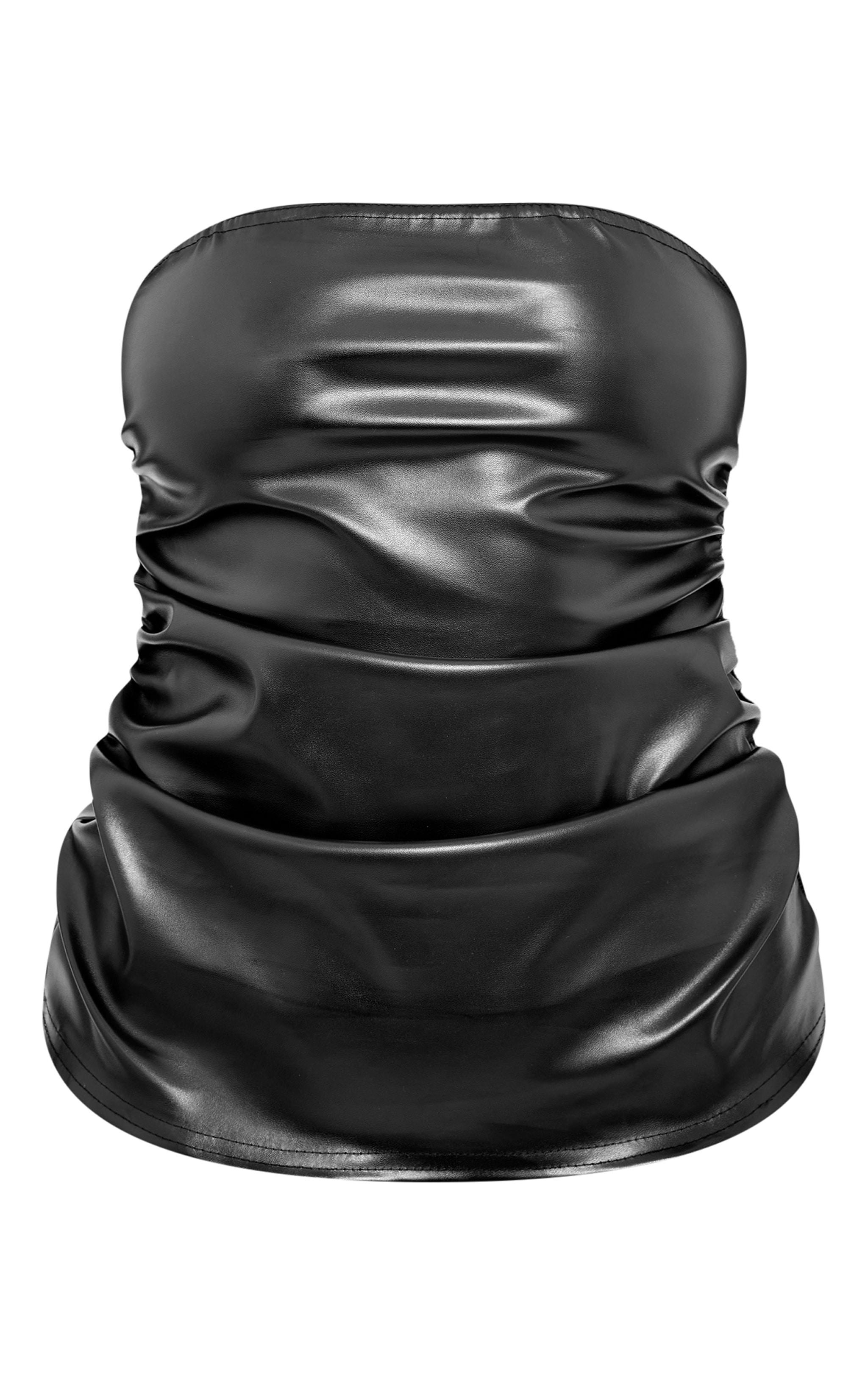 Black Faux Leather Ruched Bandeau Top Product Image