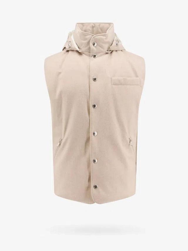 BRUNELLO CUCINELLI Flannel Hooded Down Vest In Beige Product Image