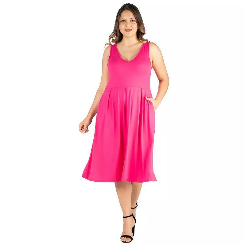 Plus Size 24seven Comfort Apparel Sleeveless Midi Fit and Flare Dress with Pockets, Womens Product Image