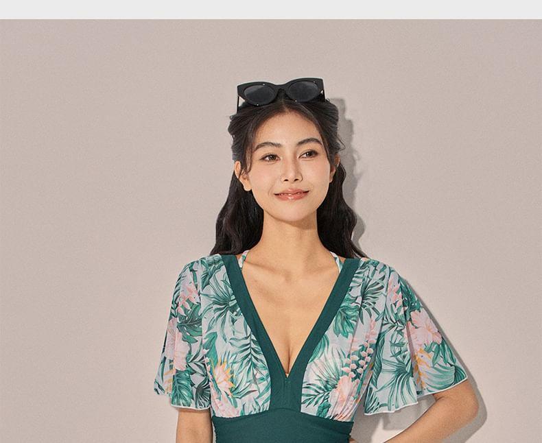 Short-Sleeve Floral Swim Dress Product Image