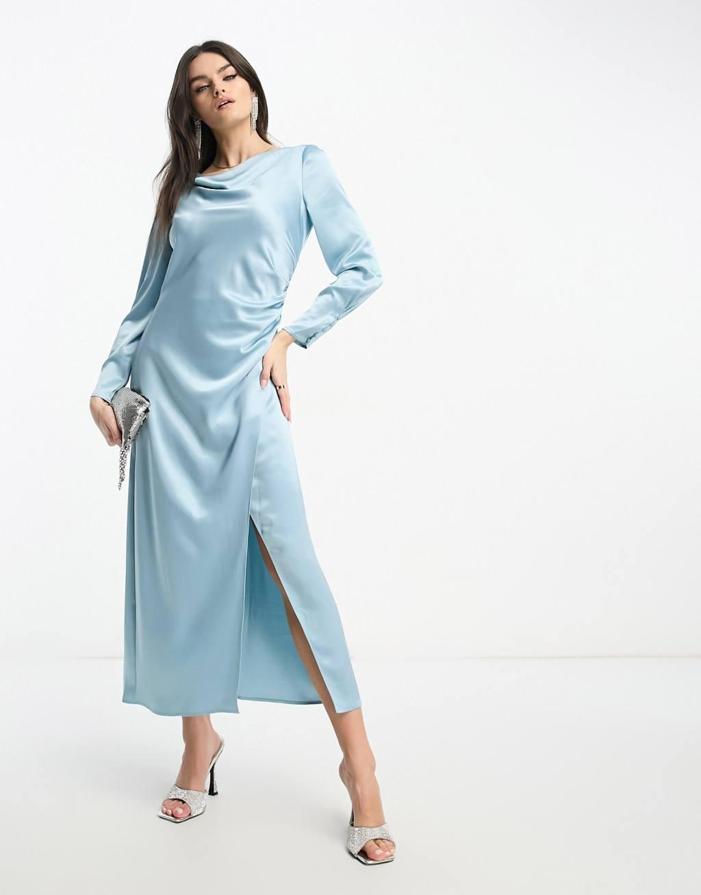 & Other Stories satin drape midaxi dress in blue product image