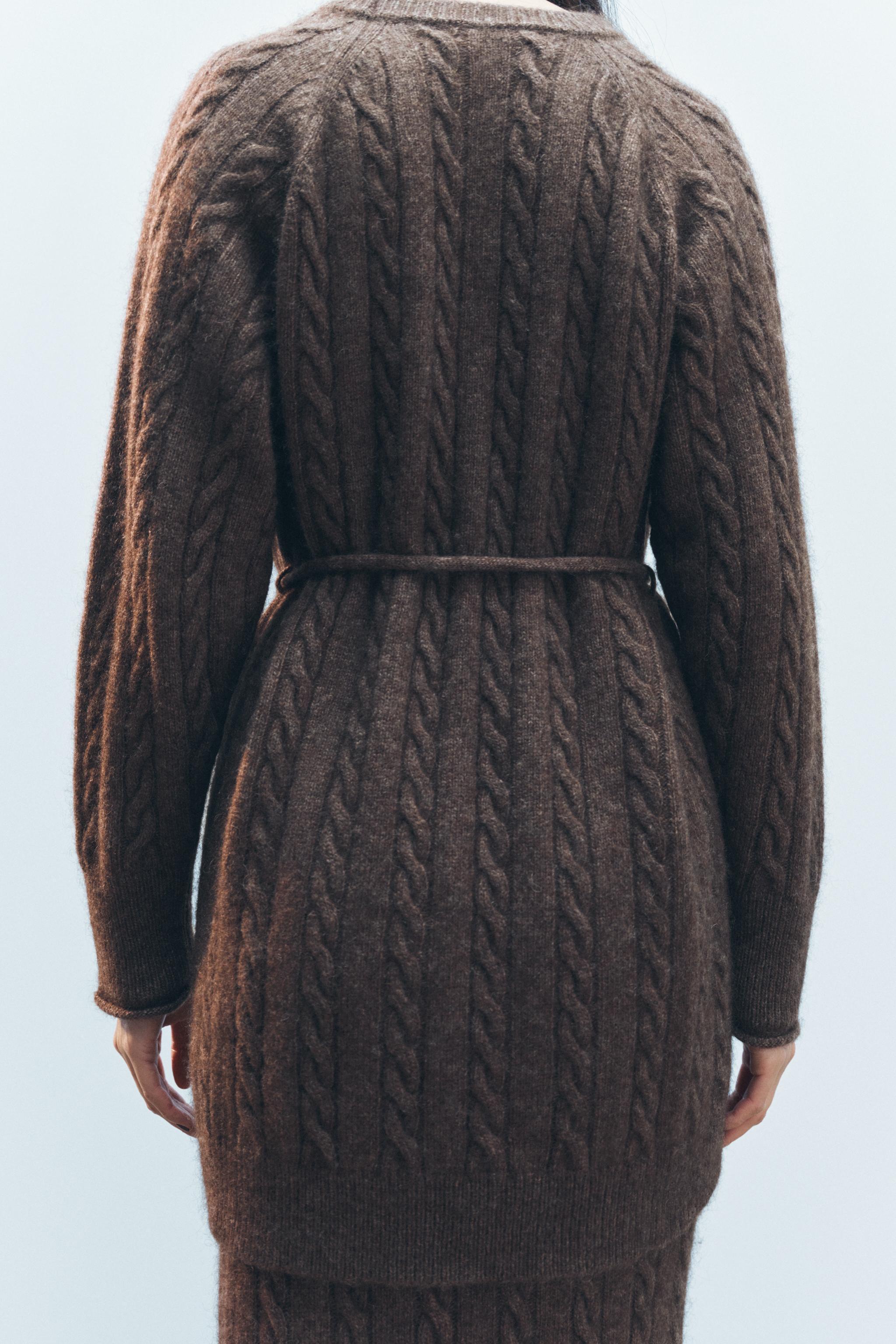 LONG CABLE KNIT WOOL BLEND SWEATER Product Image