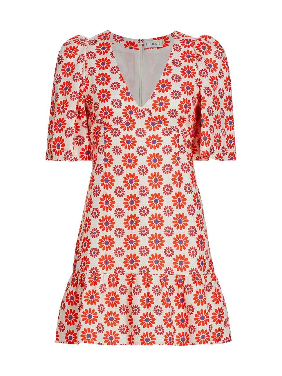 Womens Mariana Linen Retro Floral Minidress Product Image