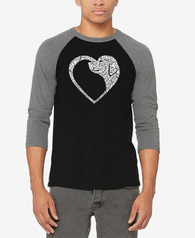 La Pop Art Mens Dog Heart Raglan Baseball Word Art T-shirt - Gray Product Image