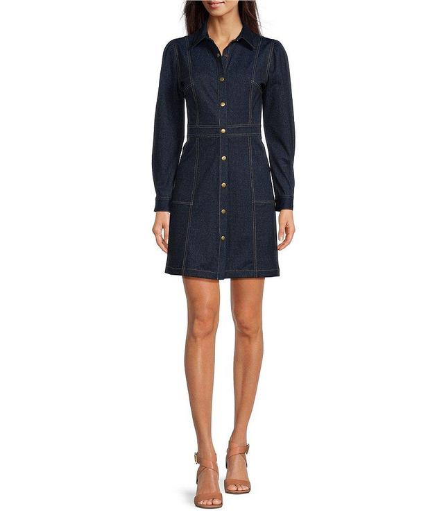 Jude Connally Solange Stretch Denim Point Collar Long Sleeve Pocketed Shirt Dress Product Image