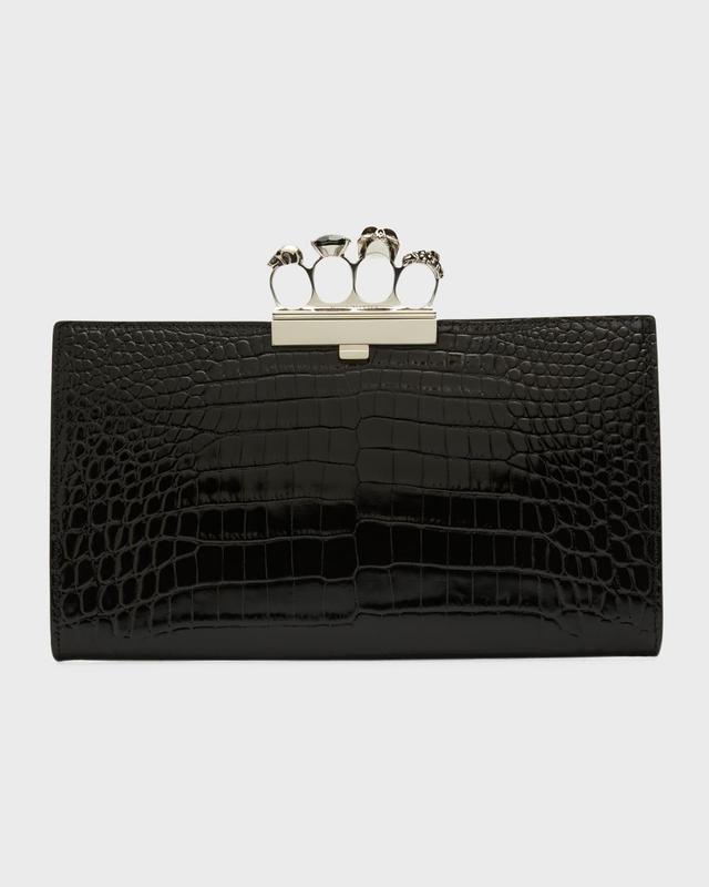 Shiny Croc-Embossed Flat Knuckle Clutch Bag Product Image