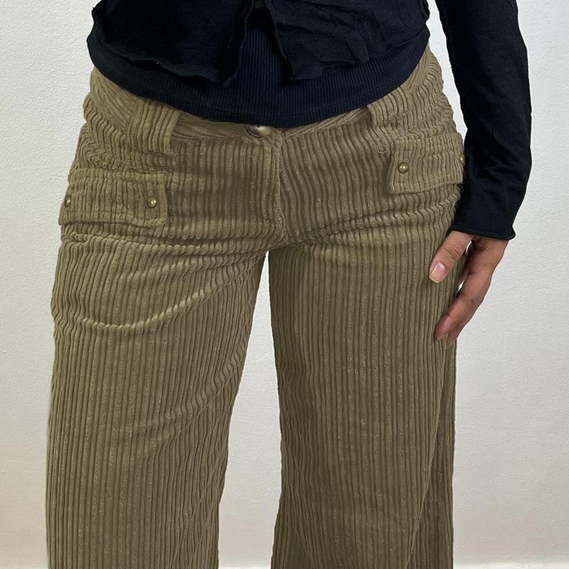 High Waist Corduroy Wide Leg Cargo Pants Product Image