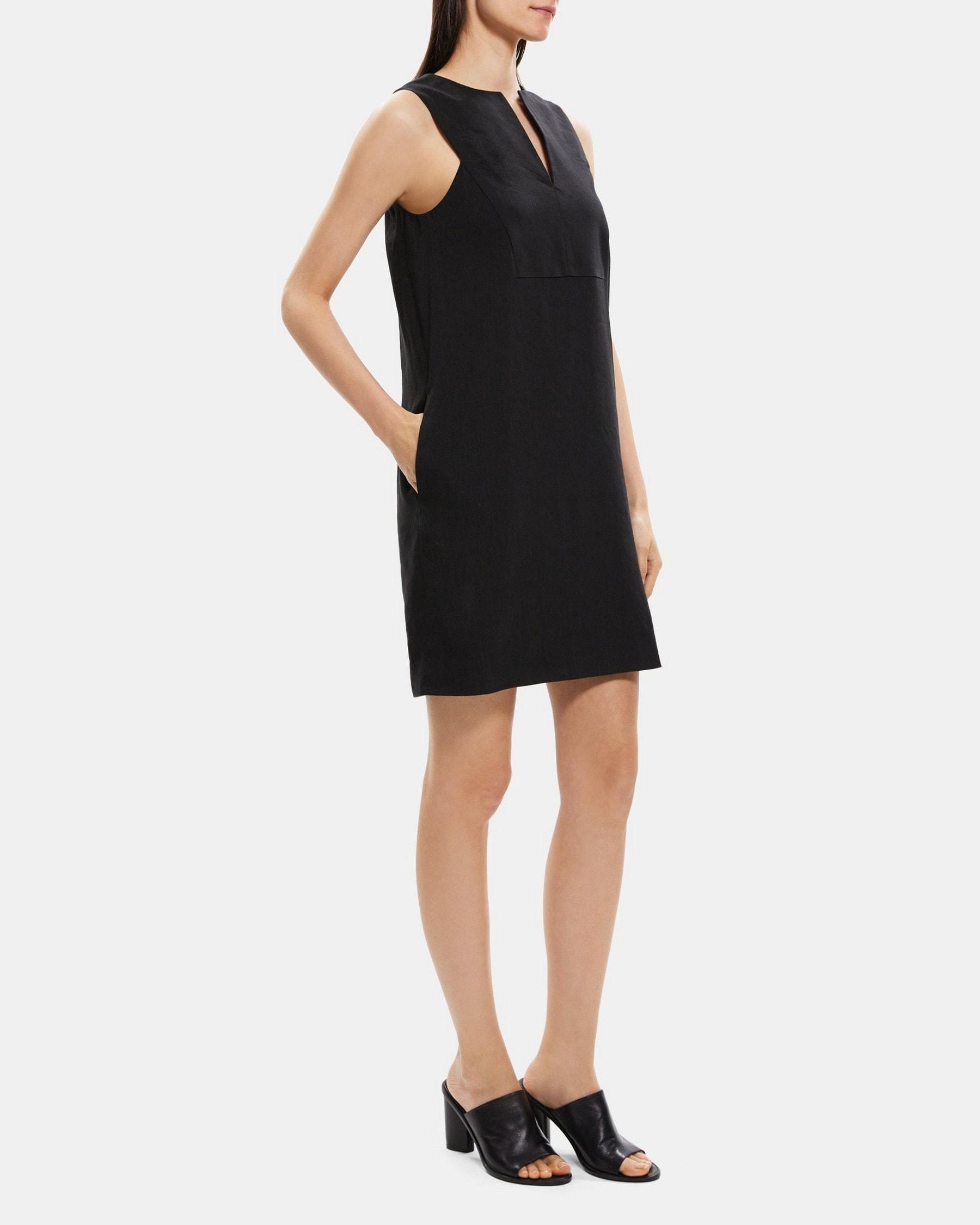 Slit Shift Dress in Linen-Blend Product Image