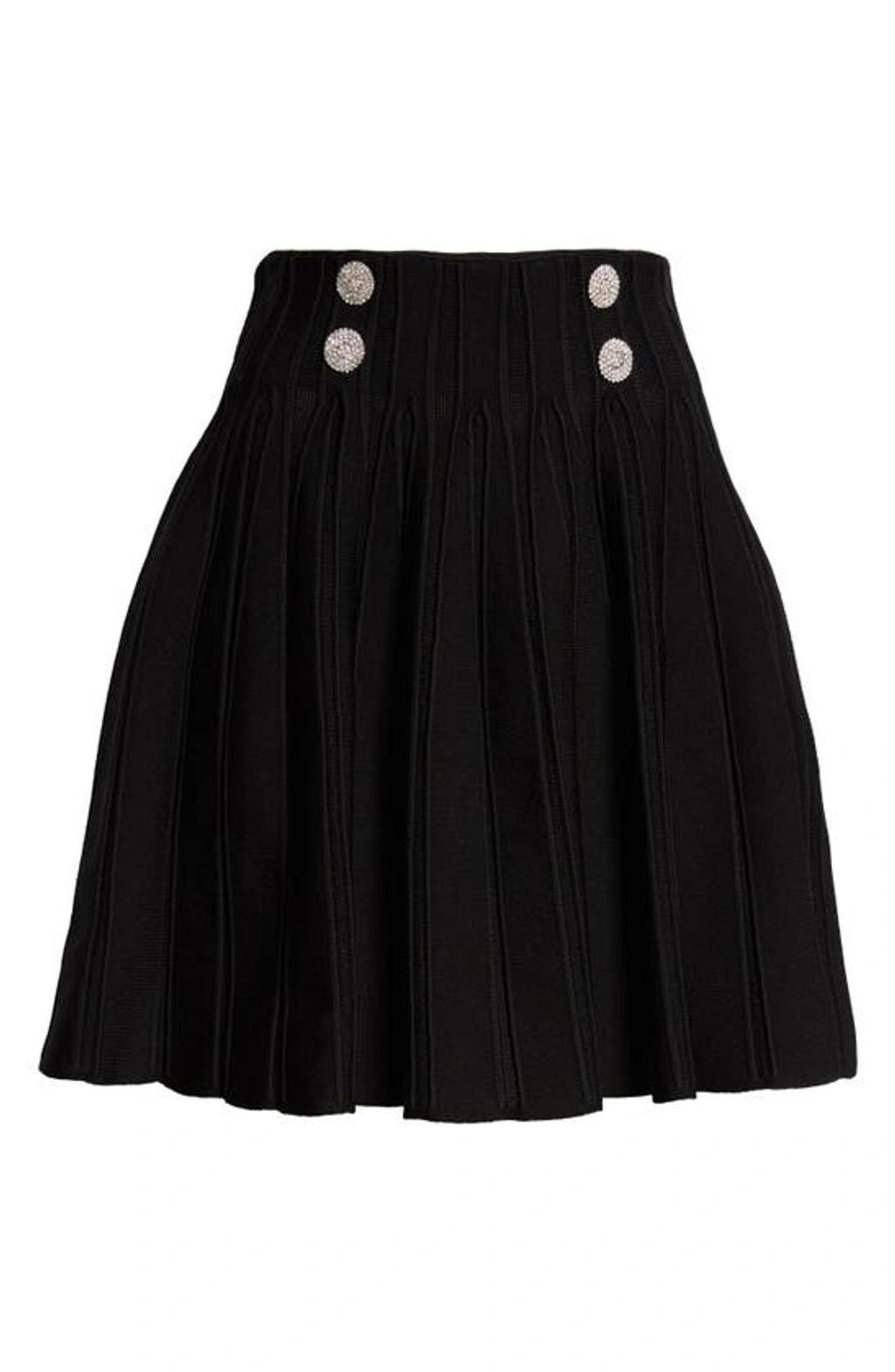 BALMAIN Double-breasted Rib Knit Flare Mini Skirt In Nero Product Image