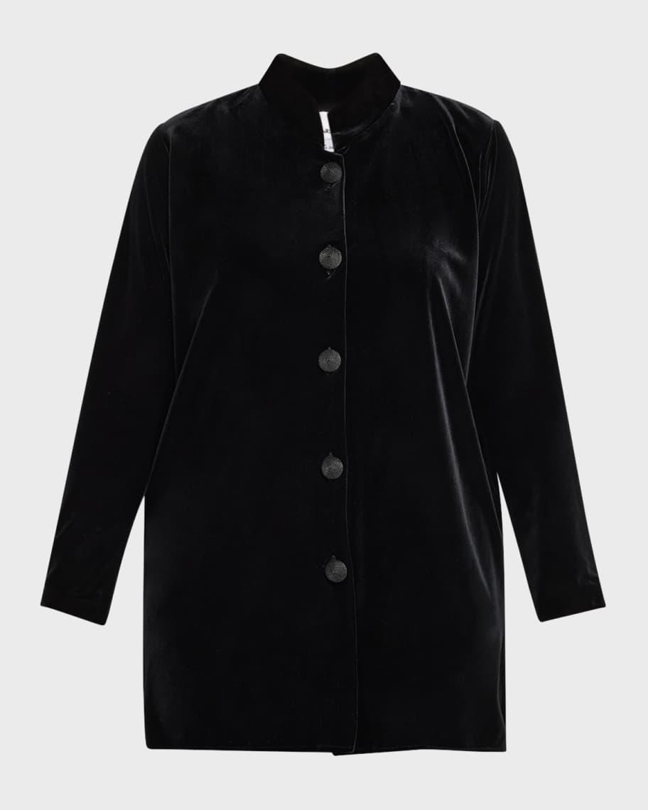 Plus Size Button-Down Stretch Velvet Shirt Product Image