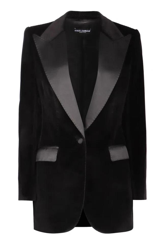 Single-breasted Velvet Jacket In Black Product Image