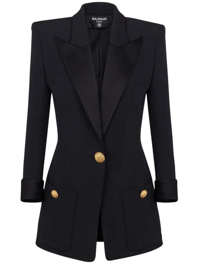 Wool Single-breasted Blazer Jacket In Black Product Image